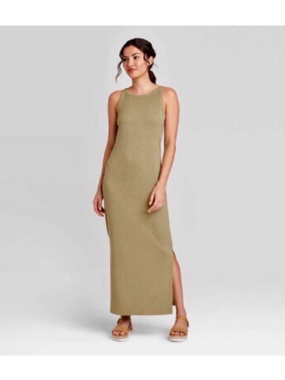 a new day Olive Green Sleeveless Ribbed Maxi Dress